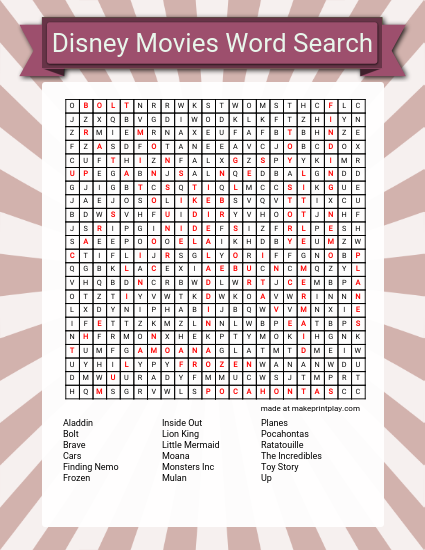 disney movies word search